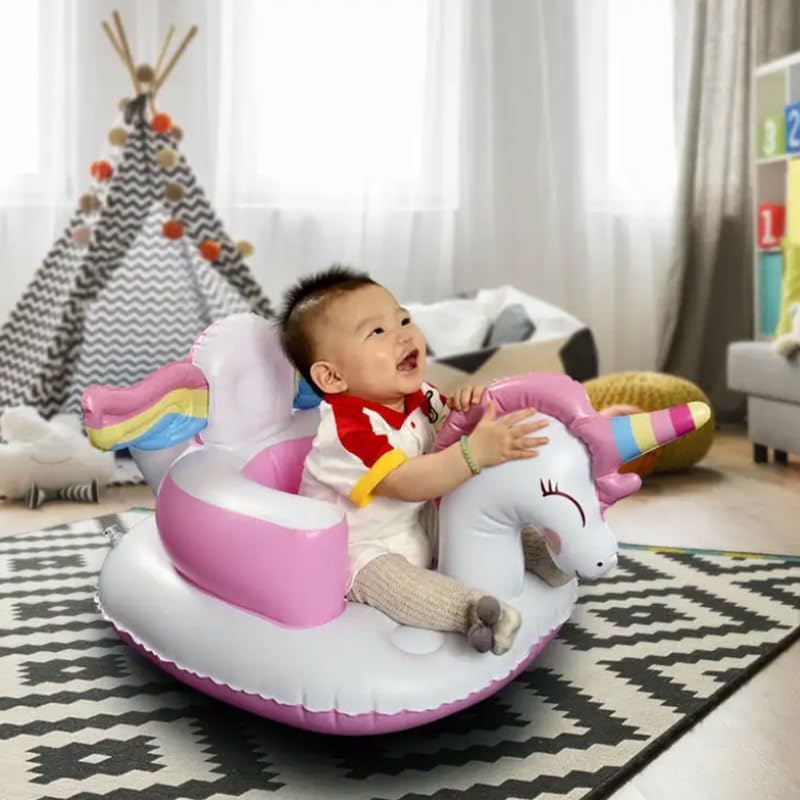 SNOWIE SOFT® Unicorn Inflatable Baby Seat Inflatable Baby Sofa Chair, Bed Inflatable Baby Chair for 0 to 2 Years Safe Sitting Up Chair for Kids Prevent Lean Unicorn Toys for Kids