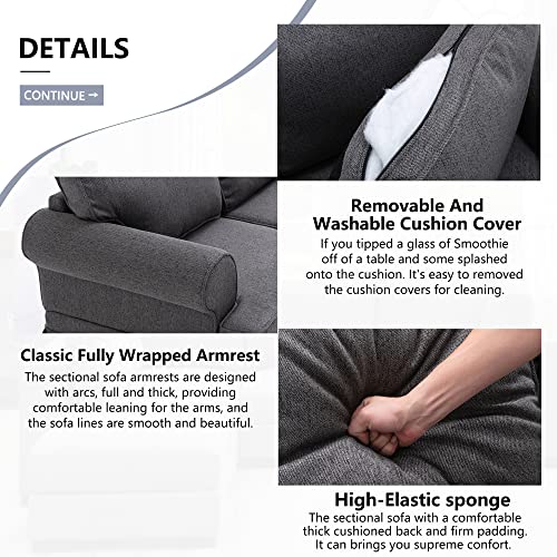 Merax Fabric Upholstered Living Room Sectional Sofa Set, Modular Customization Couch With Removable Ottoman, Dark Gray_U Shaped #TOP4