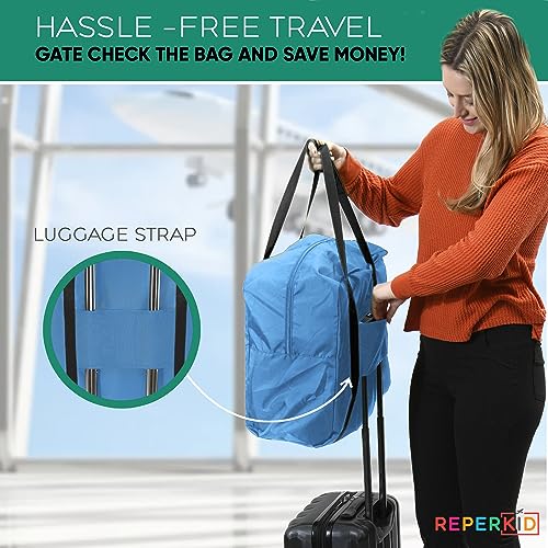 reperkid booster seat travel bag for airplane blue 1734 h x 16534 w x 9534 d compatible with gb pockit stroller and most boosters premium waterproof cover hand bag design durable zipper