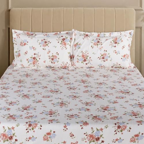 Image of Home Elegance from House of Mytrident | Linen Feel Bed Sheet for Double Bed King Size with Two Pillow Covers | Ultrasoft | Floral 274cm x 250cm | myTrident - Luna Brown