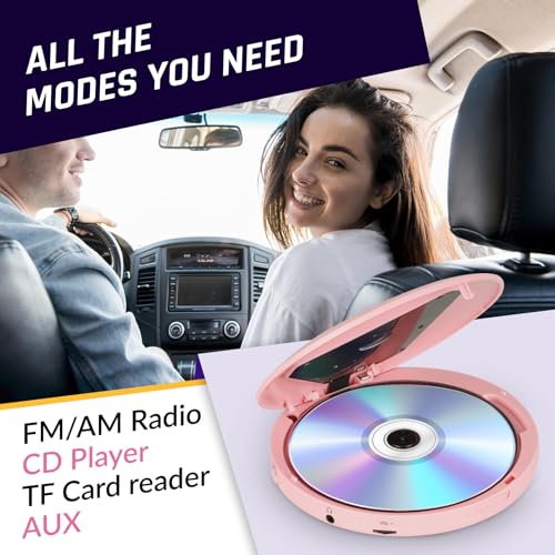 Image of KLIM Discman Portable CD Player with Headphones, Built-in Battery - New Version - CD Players for Home, Car - Compatible w /SD Card, CD, CD-R, CD-RW, MP3, WMA - 5 EQ Effects - Walkman CD Player - Pink