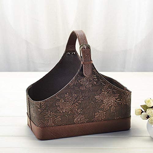 Leather Storage Basket,MDF Structure Wine Flowers Fruits Magazine Holder Rack/Bins,with Top Handle for Holiday Presents Gifts Display (Small, Vintage) image 5