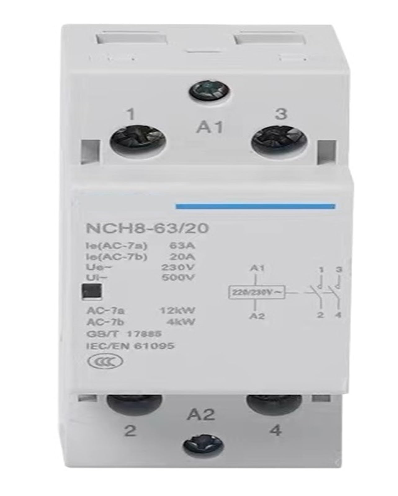 Domowy stycznik AC NCH8 20A 25A 40A 63A Din Rail, 1 sztuka, 220V 230V 380V 400V 1NO1NC 2NO 2NC 4NO 1 pojedynczy 3 trójfazowy (NCH8-20,4NO)