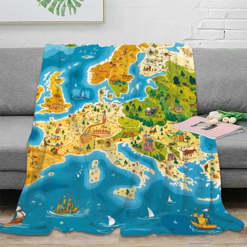 Couverture carte européenne de luxe douce et grande taille pour lit