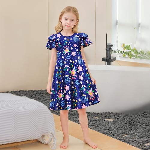 LQSZ Girls Summer Dress with Pockets Double Sleeve Casual Party Easter Wedding Sundress for Toddler Size 3-12 Years3