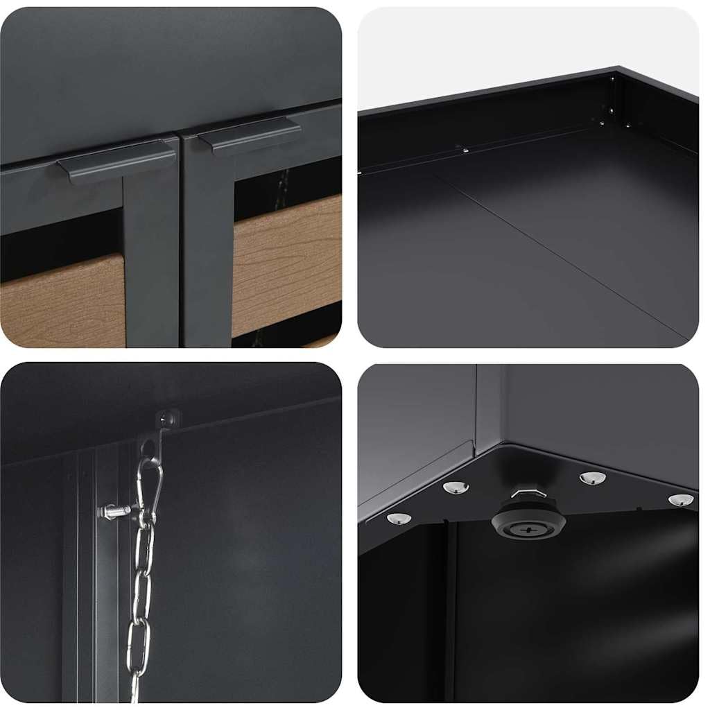 ACAGALA Copribidone per Spazzatura rifiuti 240L con Tetto a Fioriera, Antracite, Doppie Aperture e 2 Porte, Acciaio & HDPE Inox, Ventilato con Scarico, 65x73x113 cm