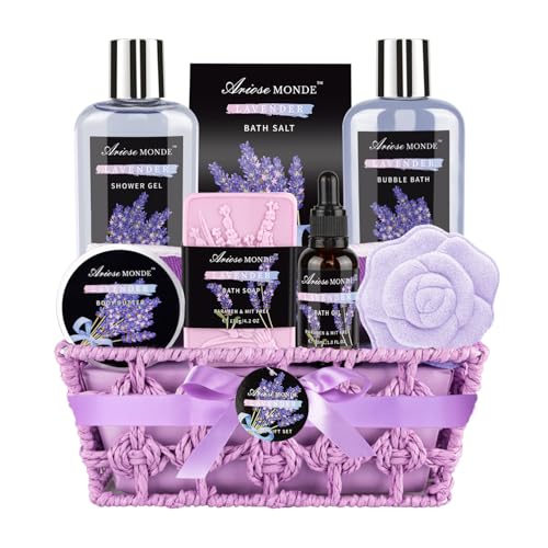 Spa Gift Basket Set, Lavender Home Spa Gifts for Women With Showe...