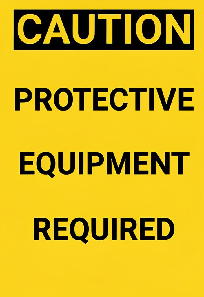 peiyeety CAUTION Protective Equipment Required Tin Sign 12x8 Inch, Yellow & Black Metal Safety Warning Wall Decor for Workplace, Garage, Shop, Warehouse, Industrial PPE Reminder, Gift Idea