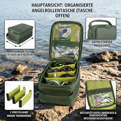 Angelrolle Tackle Tasche wasserdichte Angeltasche Tragbarer Rutenträger Ausrüstungstasche Angelgerät Aufbewahrungstasche mit 3 verstellbaren Trennwänden zum Spinnen, Baitcasting Fliegenrollen – Bild 4