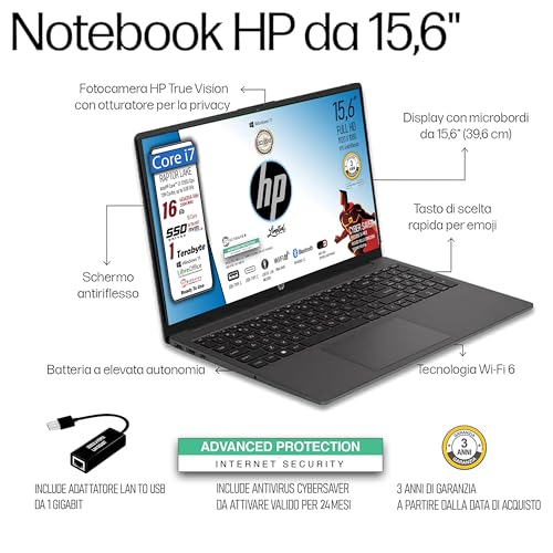 250 G10, Pc portatile notebook, Intel Core i7, 10 cORe, Ram 16Gb, SSD 1Tb, Display 15.6"FHD antiriflesso, Win 11, portatile pronto all'uso, Garanzia Italia 3 anni, include Cybersaver Advanced 24M - Notebook - Immagine 2