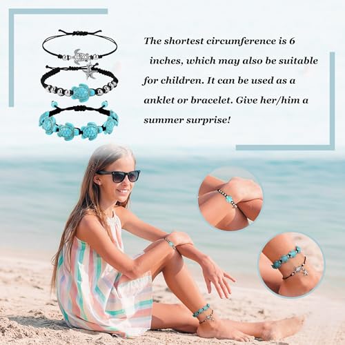 FASACCO 10 PCS Turtle Ankle Bracelets for Women Waterproof Handmade Starfish Sea Turtle Bracelet Adjustable Boho Summer Beach Bracelets for Women Men Bahamas Souvenirs4