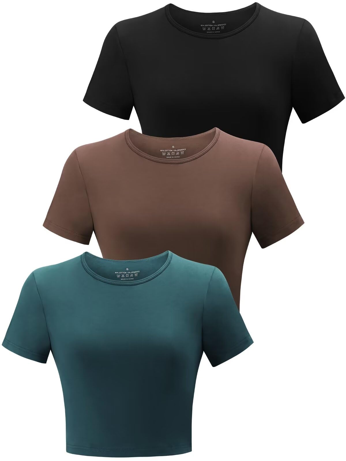 Yeawinta 3 Pack Women's Crop Tops Workout Tshirt Cotton Short Sleeve T Shirts Cropped Basic Tees