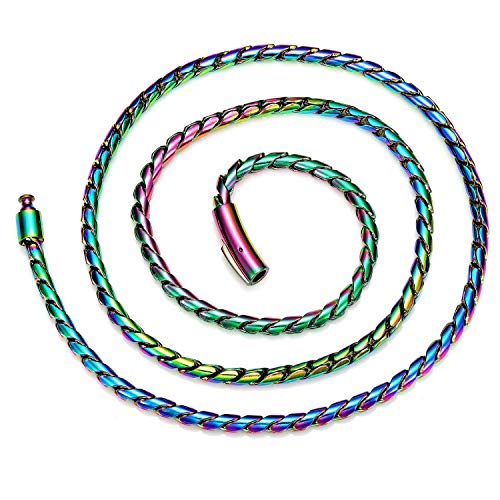 ROWIN&CO Farbekette aus Edelstahl • Herren Damen Regenbogen Halskette • Hip Hop Schmuck Miami Kubanische Kette 45-88 cm | 5 mm • Persönlichkeit Gliederkette Panzerkette. (65)