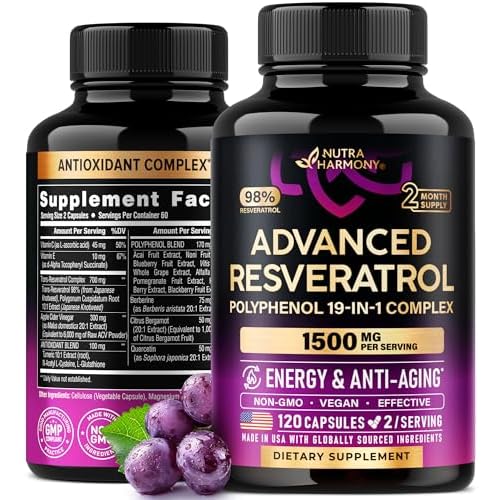 Resveratrol Supplement - 19-in-1 Organic Polyphenol Complex - Noni Extract | Berberine | Quercetin | Apple Cider Vinegar | Acai - Made in USA - Antiox