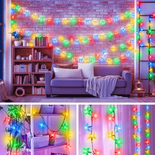 Isisyu Solar Lichterkette Aussen Schmetterling, 5M 20 LED Lichterkette Außen Solar Wetterfest mit Timer, 8 Modi, IP65 Wasserdicht Solarlichterkette Outdoor für Garten, Balkon, Terrasse, Partys