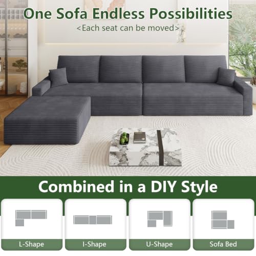 Image of Oversized Modular Sectional Sofa Couch,Large 5 Seater Corner Sofa Modern U Shaped Sectional Couch with Ottoman Cloud Couches for Living Room,Office,Spacious Space,Corduroy,No Assembly,Dark Grey