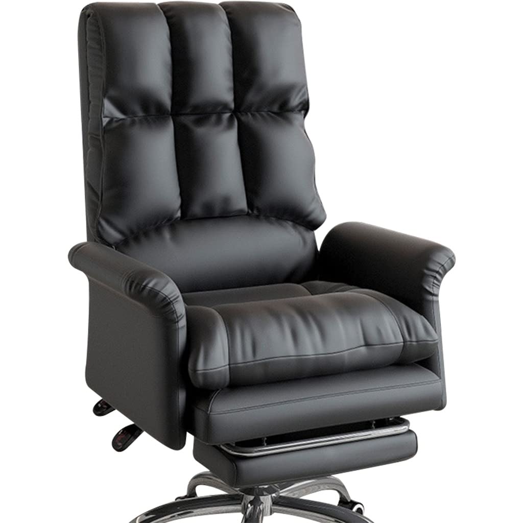 Ergonomiczne, biurowe, rozkładane krzesło komputerowe z kółkami i podnóżkiem, wygodne podnoszenie, fotel kierowniczy z poduszką lateksową, nośność do 150 kg, czarny, 107, 115 cm