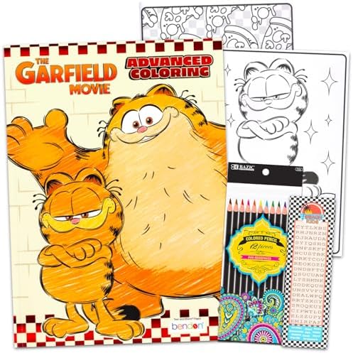 Garfield Advanced Coloring Book Set for Teens, Adults - Garfield Coloring Activity Book Bundle with Colored Pencils, Bookmark with Garfield | Advanced Coloring Books for Adult Relaxation image 5