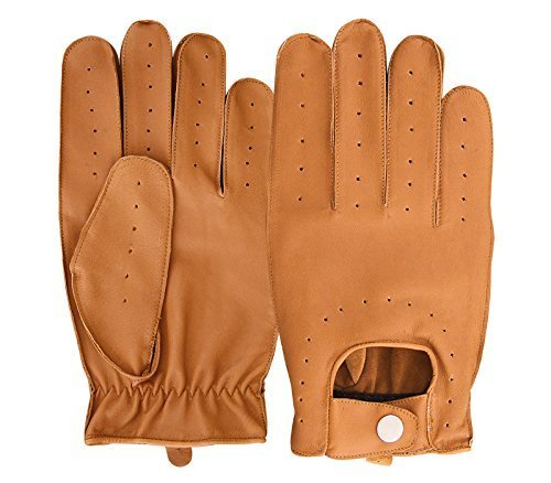 MOB – MOBILITY ON BOARD MENS DRIVING GLOVES CHAUFFEUR SOFT LEATHER MENS WITHOUT LINNING DRIVING GLOVES RETRO VINTAGE STYLE (Cognac, Medium)