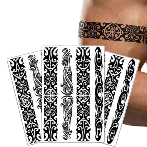 TATTOO YOUR STYLE - 12 Bracelets Tatouage Éphémère Maori (3 Planches) - Homme Femme - Faux Tatouage Temporaire Polynésien & Tribal Noir - Waterproof &...