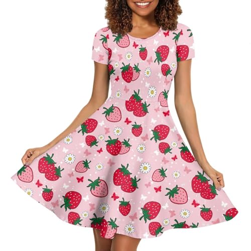 Image of Biyejit Women's Summer Casual Short Sleeve T-Shirt Swing Dress Crew Neck Plus Size S-4XL