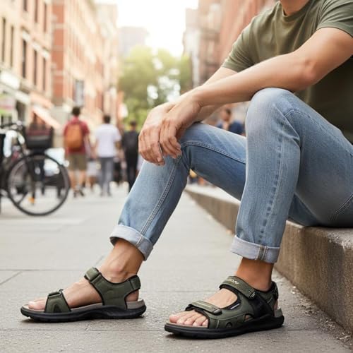 Image of Queday Mens Closed Toe Outdoor Hiking Sandals | Arch Support, 3 Adjustable Straps, Non-slip rubber outsole, Budget-friendly for beach, Daily, walking, fishing