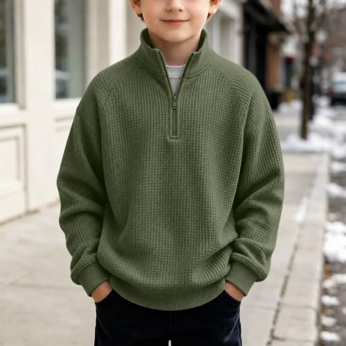 Boys Waffle Knit Quarter Zip Sweatshirts Fashion Long Sleeve Pullover Tops - image 2