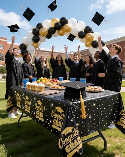 Image of Niuara Black Graduation Tablecloth 2026 - 4 Pack 54 inch x 108 inch Disposable Tablecloths for 6FT Tables, Class of 2026 Graduation Party Decorations & Supplies