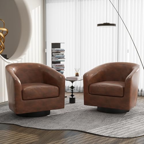Sillón redondo giratorio piel sintética café miniatura 7
