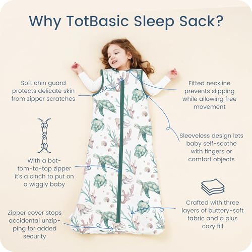 Image of 1.0 TOG Sleep Sack 0-6 Months, Swaddle Transition Sleeping Bag, Premium Baby Wearable Blanket with 2-way Zippers, All Season Sleep Sack, 1 Pack(Green Turtle)