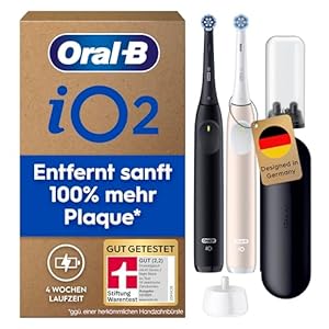 Oral-B iO Series 2 Elektrische Zahnbürste, Electric Toothbrush, DUO Pack, 2. Handstück, 3 Putzmodi für Zahnpflege, Reise-Etui, Aufsteckbürsten-Etui, Designed by Braun, Night Black, Calm Pink