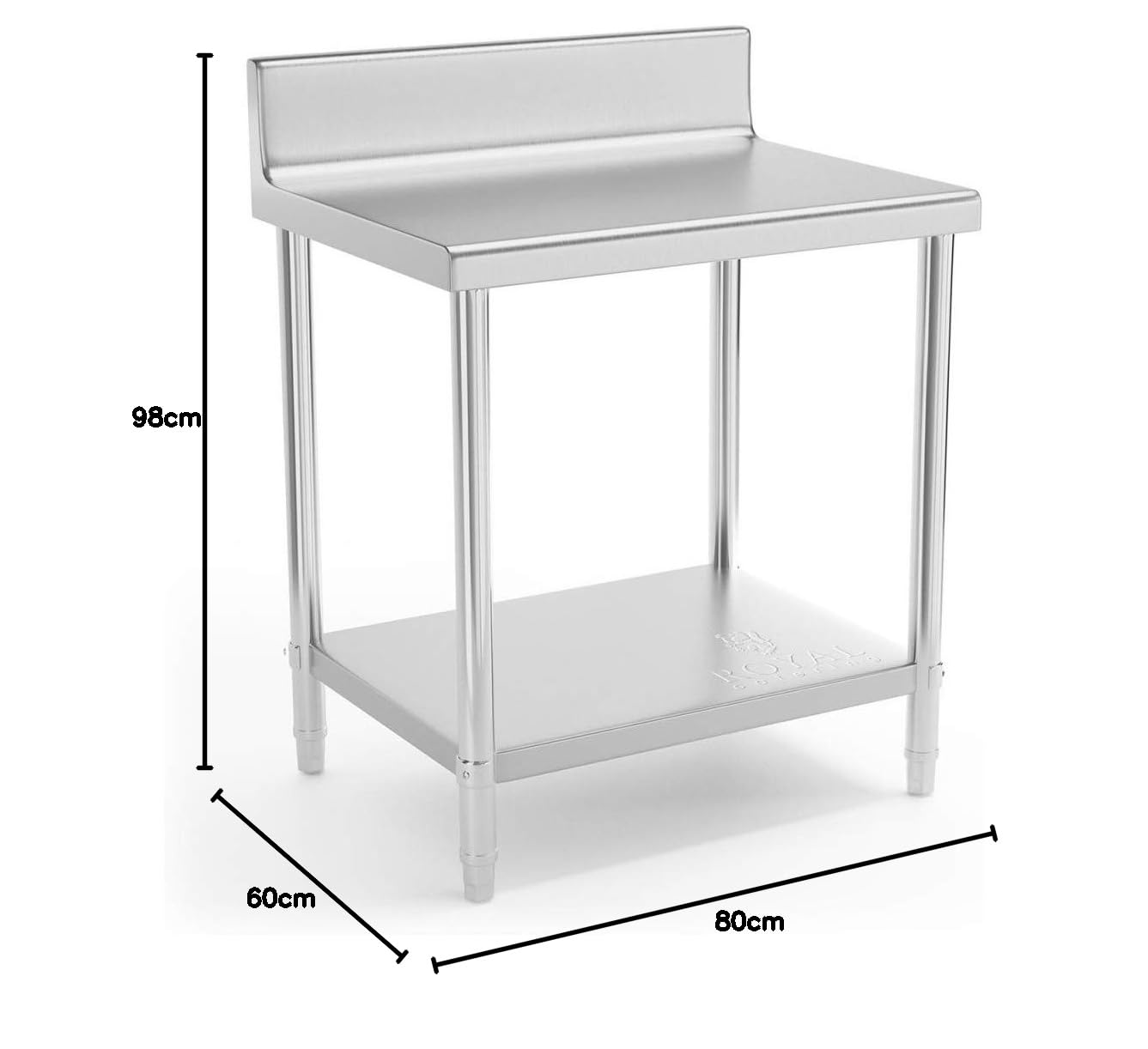 Royal Catering Tavolo Inox Banco da Lavoro Cucina RCAT-80/60-N (80 x 60 cm, Con alzatina, 250 kg)
