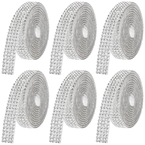 LYXMYGS Rhinestone Ribbon Self Adhesive Crystal Rhinestone 6-Yard Bedazzling Strips 6-Rolls Rhinestones Strips for DIY Craft Rhinestones Tape Self Adhesive Transparent Crystal Color