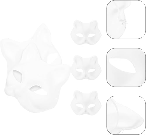 Miniatura 3 de STOBOK Máscara de gato, 5 máscaras de gato de mascarada, máscaras en blanco pintables para Halloween, gato blanco, sin pintar, máscaras para