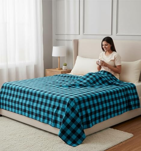 Image of Hornbill Enterprises 100% Pure Cotton Blanket /Single Size Solapur Cotton Chaddar /Bedsheet /Reversible Blanket for Daily use (60x90 inches) Set of 1 (Blue Black)