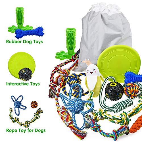 Dog Chew Toys for Puppies Teething, 14 Pack Dog Rope Toys Tug of War Dog Toy Bundle Toothbrush iq Treat Ball Squeaky Rubber Bone Durable Dog Chew Toys for Small Dogs Pet Toys Puppy Toys - Thumbnail 2