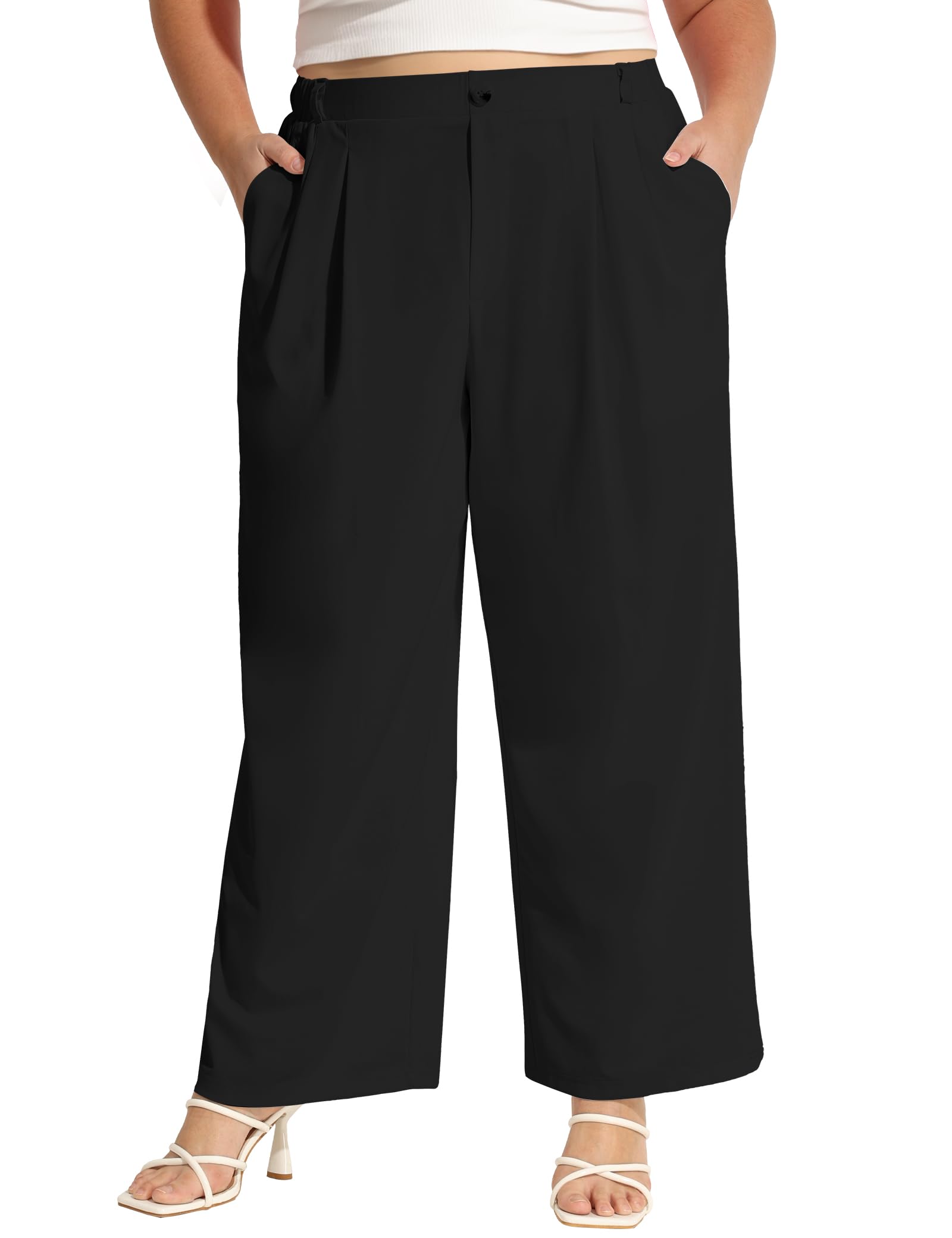 COOTRY Plus Size Wide Leg Dress Pants Women High Waisted Work Pants Business Casual Pants Trousers with Pockets
