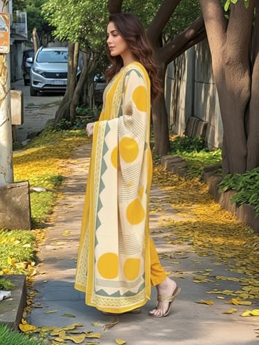 Kurta anarkali imprimé en viscose jaune tenue festive et décontractée pour le bureau - 3