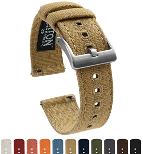 Image of BARTON WATCH BANDS Quick Release Canvas Watch Band Straps, Khaki Tan, 19mm