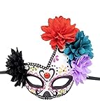 Women's Masquerade Mask Day of The Dead Mask Venetian Halloween Carnival Event Party Mask (Red gems)