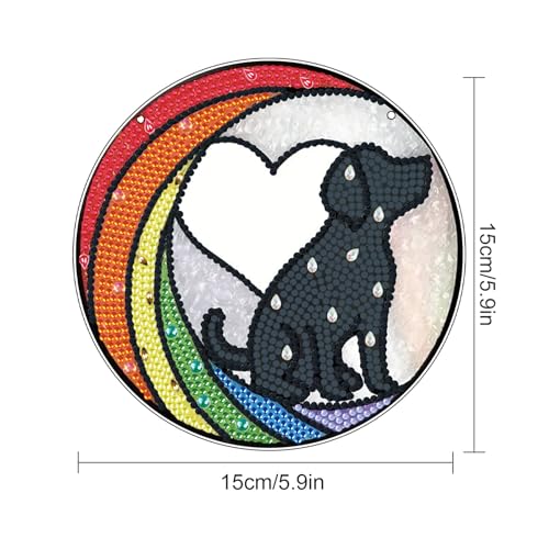 Image of DIY Diamond Painting Sun Catcher Hanging Sign Dog, Pet Memorial Diamond Art Window Ornament Kit for Adults, Colorful Gem Art Craft Kit for Home Wall or Door Decoration