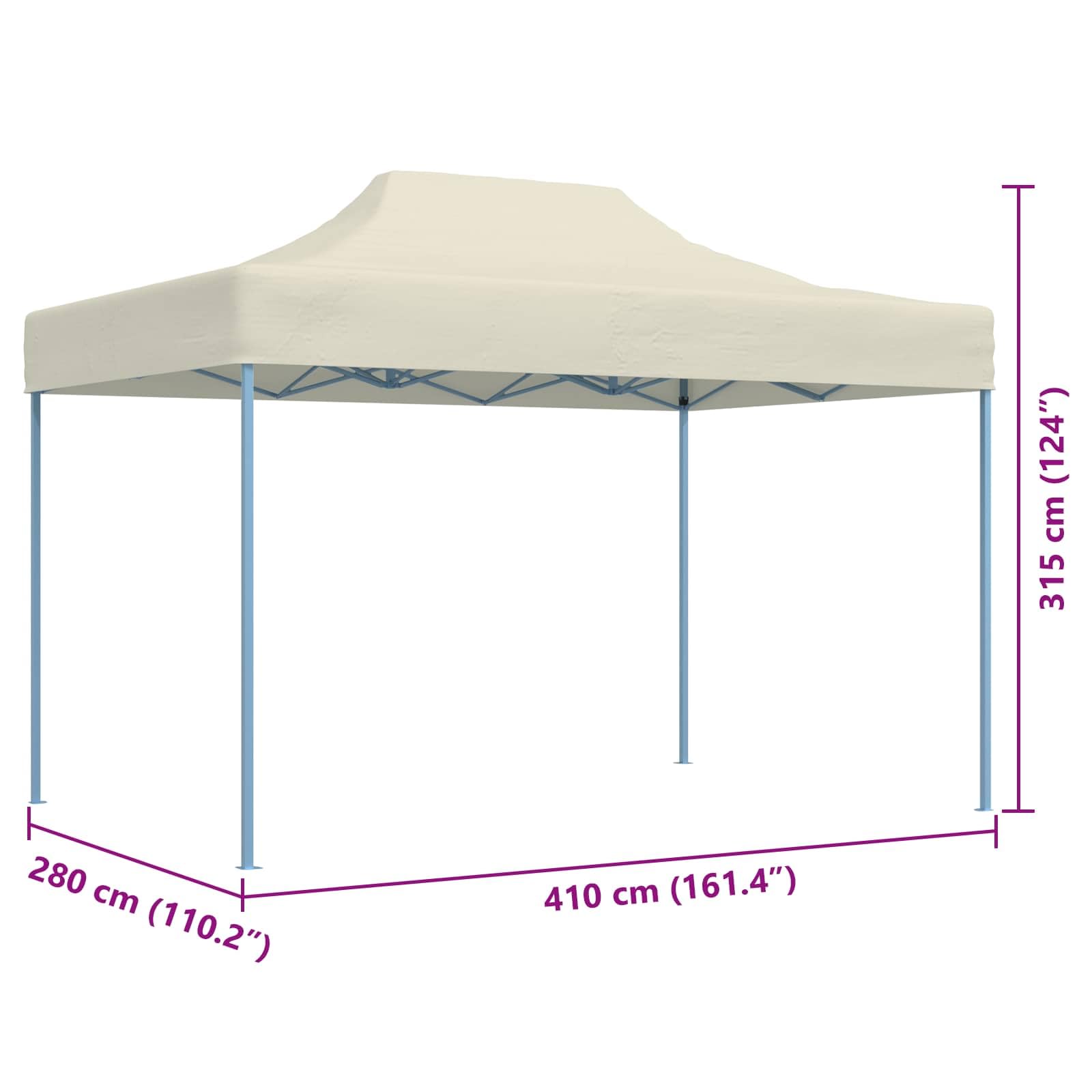 Namiot imprezowy kremowy materiał Oxford, 280 x 410 x 315 cm, składany, z malowaną proszkowo stalową ramą, do ogrodu, na taras, balkon, kemping, festiwal, wesele, imprezę