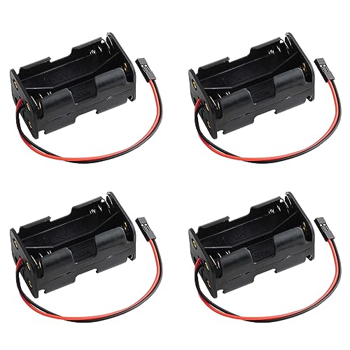 Geekstory 4 Cell 6V AA Battery Holder Case with JR Connector Battery Cover Storage Box for RC Servo Tester DIY (Pack of 4)