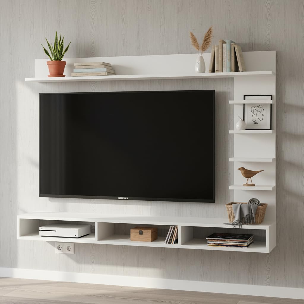 EP Engineering Wood Wall Mount TV Entertainment Unit Set Top Box Stand/TV Cabinet Showcase with Shelves for Books & Decor Display Unit, Ideal for 43 Inch TV (White)-image-5