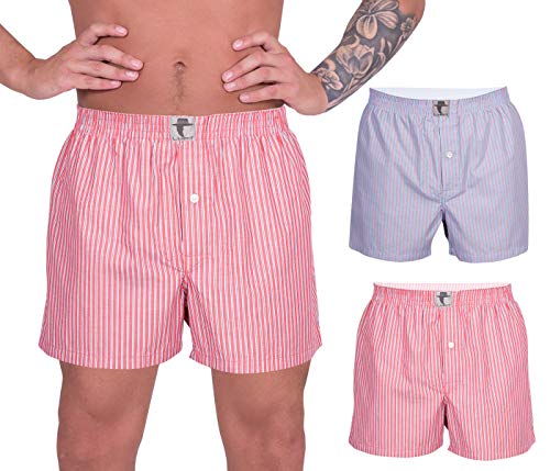 LUFT Mens Cotton 2 Pack Striped Soft Stretch Elastic Waistband Boxer Shorts