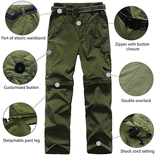 Jomlun Boys Hiking Pants Kids Cargo Outdoor Casual Camping Pants Quick Dry Convertible Zip Off Trousers Army Green #TOP4