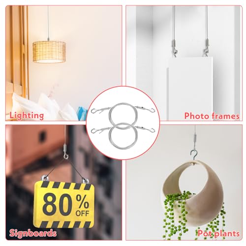 Image of Sibba 10pcs Adjustable Picture Hanging Wire Kit 9.8FT x 1.5mm Stainless Steel Heavy Duty Wire Rope with Hooks Cables Ropes for Hanging Mirrors, Billboards, Lamps, Flowerpot, Basket, Artwork (33lbs)