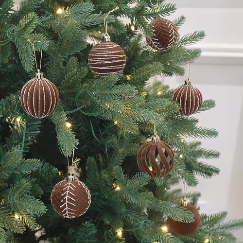 Image of 20PCS Velvet Ornaments for Christmas Tree, 2.36INCH Glitter Flocked Christmas Ornaments Decorations Balls Set Decor