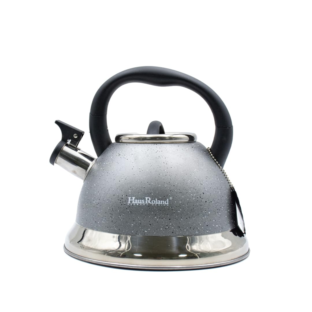 Whistling Kettle, Dotted Silver Striped, Stovetop Tea Kettle, Stainless Teapot, 3.5 Liters with Dotted Grain Handles, Fast Boiling, Perfect for Homes, Picnics, and Parties (Grey)
