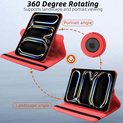 Image of TGK Rotating Case for iPad Pro 11 Inch M5 2025 /M4 2024 Model A3357 /A3358 /A3359 /A2836 /A2837 /A3006, Cover for 6th /5th Gen iPad Pro 11 inch (Red)